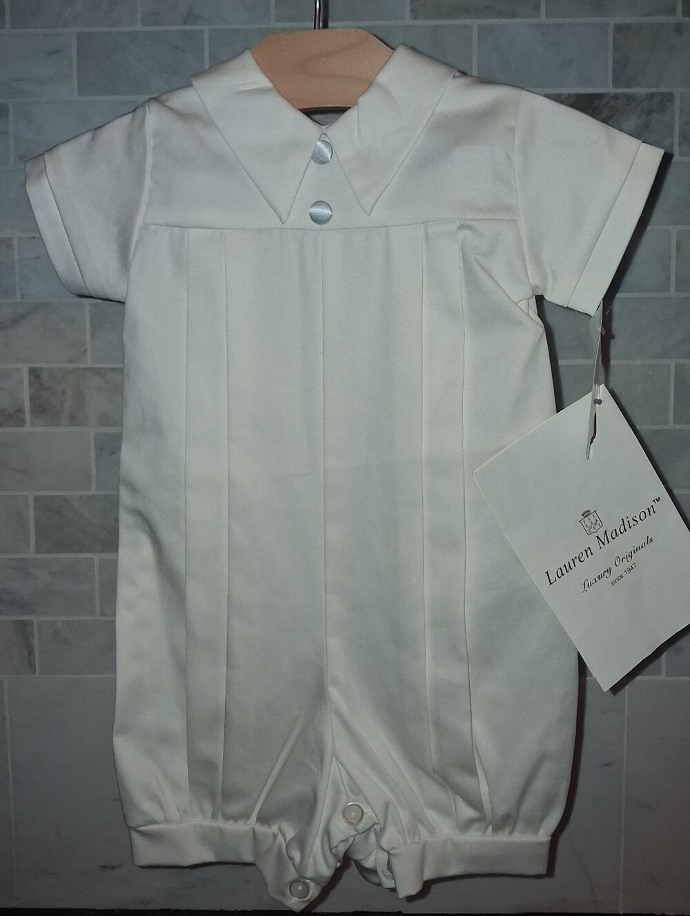 LAUREN MADISON Ivory Pleated Baby One-Piece BAPTISM 6-9 NWT